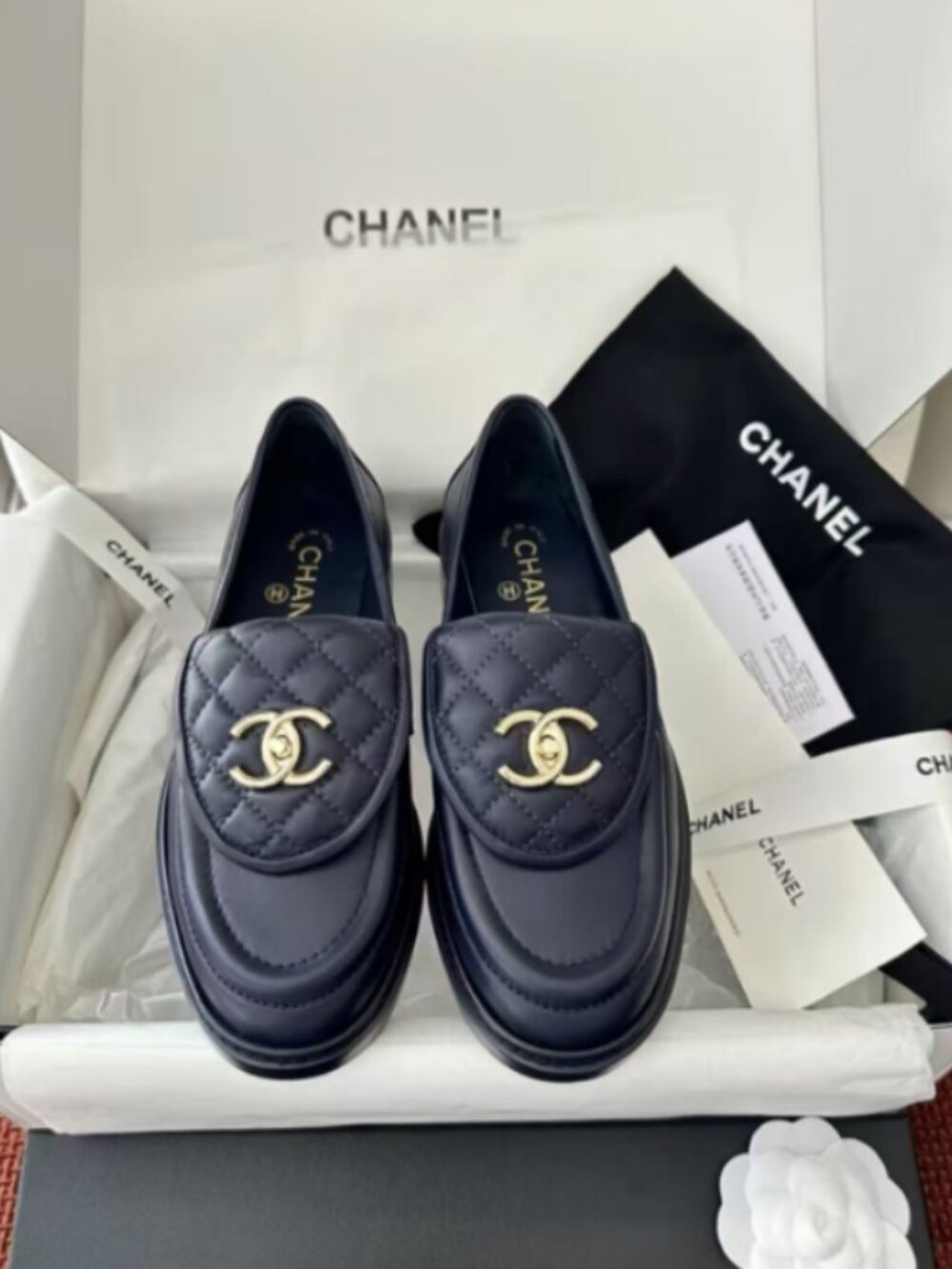 Chanel Navy Quilted Turnlock Loafers | The Ultimate Preppy Flex, Size 37